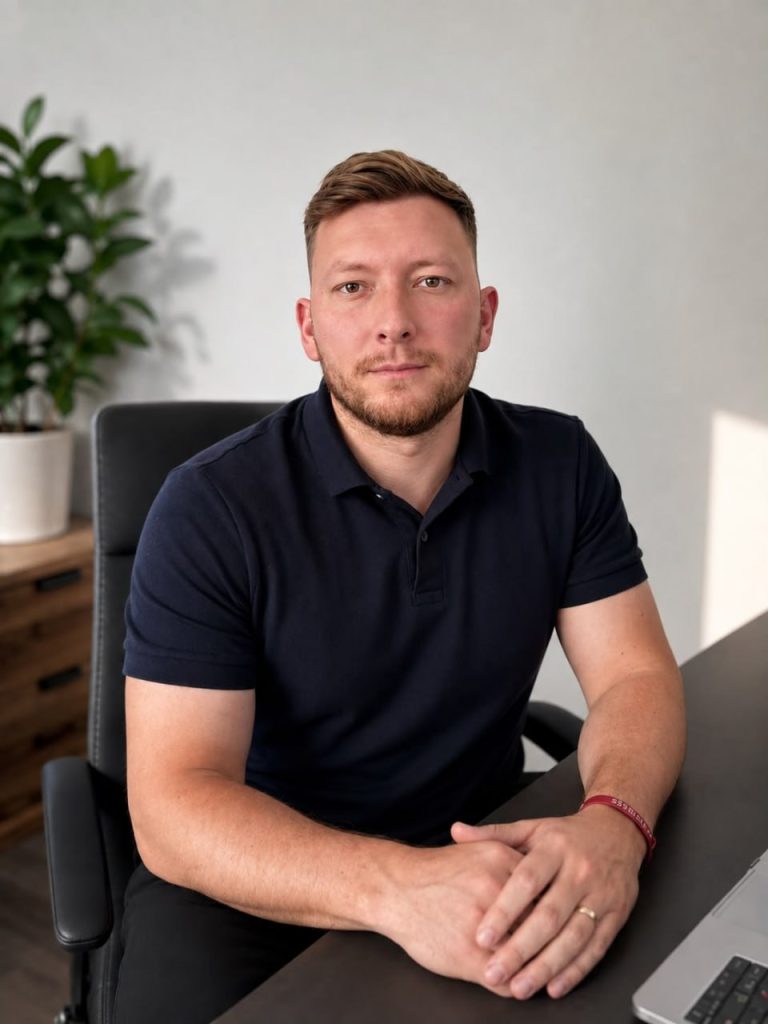 Moteris prie nešiojamojo kompiuterio anglų kalbos pamokų kontaktų skiltyje